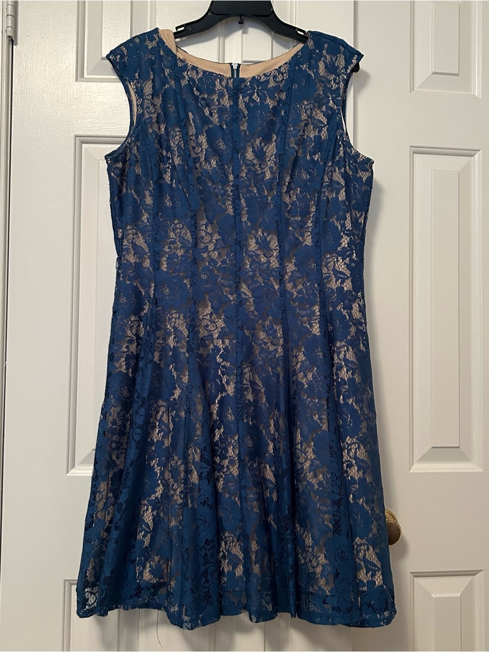 Danny and Nicole Sleeveless Lace Overlay Dress Teal Blue Fit & Flare Size 16
